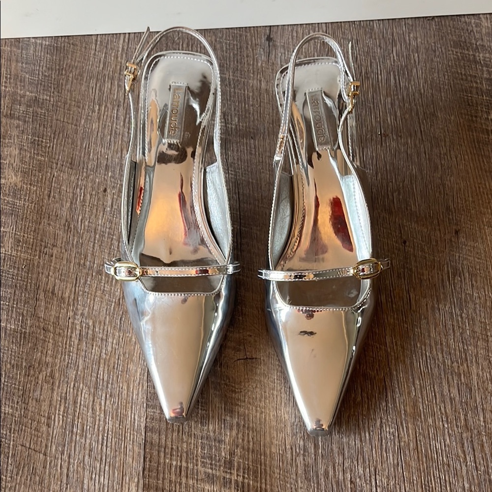 Larroude Silver Heels Sleek Design